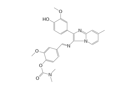 4-((E)-{[2-(4-hydroxy-3-methoxyphenyl)-7-methylimidazo[1,2-a]pyridin-3-yl]imino}methyl)-2-methoxyphenyl dimethylcarbamate