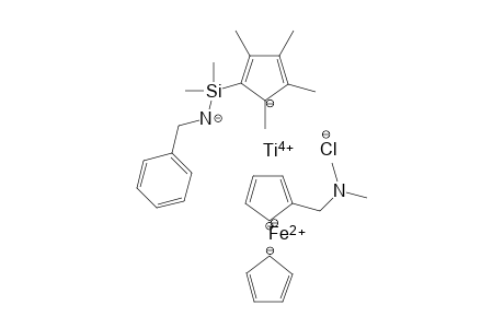 Iron(II) benzyl-[dimethyl-(2,3,4,5-tetramethylcyclopenta-1,3-dien-1-yl)silyl]azanide cyclopenta-2,4-dien-1-ide 1-cyclopenta-1,3-dien-1-yl-N,N-dimethyl-methanamine titanium(IV) chloride