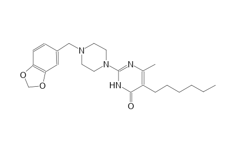 4(3H)-pyrimidinone, 2-[4-(1,3-benzodioxol-5-ylmethyl)-1-piperazinyl]-5-hexyl-6-methyl-