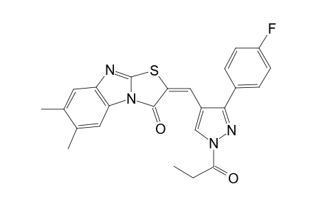 (2E)-2-[[3-(4-fluorophenyl)-1-(1-oxopropyl)-4-pyrazolyl]methylidene]-6,7-dimethyl-1-thiazolo[3,2-a]benzimidazolone