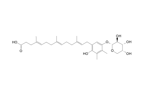 14-[2'-Hydroxy-3',4'-dimethyl-5'-(1"-.alpha.-D-arabinopyranyloxy)phenyl]-4,8,12-trimethyltetradeca-4,8,12-trienoic acid