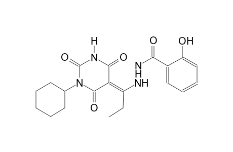 N'-[(1E)-1-(1-cyclohexyl-2,4,6-trioxotetrahydro-5(2H)-pyrimidinylidene)propyl]-2-hydroxybenzohydrazide