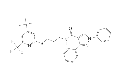 N-(3-{[4-tert-butyl-6-(trifluoromethyl)-2-pyrimidinyl]sulfanyl}propyl)-1,3-diphenyl-1H-pyrazole-4-carboxamide