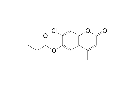 2H-1-benzopyran-2-one, 7-chloro-4-methyl-6-(1-oxopropoxy)-