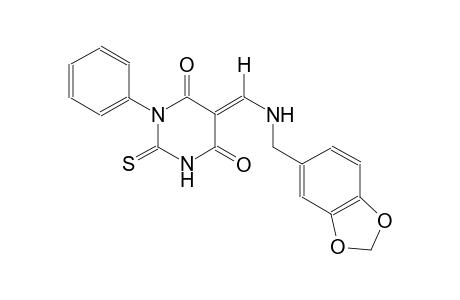 (5E)-5-{[(1,3-benzodioxol-5-ylmethyl)amino]methylene}-1-phenyl-2-thioxodihydro-4,6(1H,5H)-pyrimidinedione
