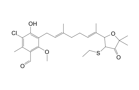 3-Chloro-5-[(2E,6E)-7-(3-ethylsulfanyl-5,5-dimethyl-4-oxo-tetrahydro-furan-2-yl)-3-methyl-octa-2,6-dienyl]-4-hydroxy-6-methoxy-2-methyl-benzaldehyde