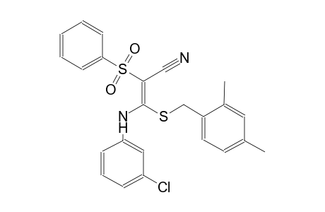 2-propenenitrile, 3-[(3-chlorophenyl)amino]-3-[[(2,4-dimethylphenyl)methyl]thio]-2-(phenylsulfonyl)-, (2E)-