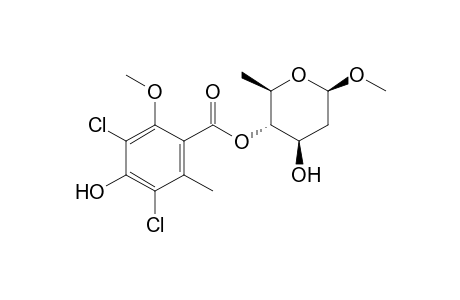 .alpha.-D-arabino-Hexopyranoside, methyl 2,6-dideoxy-, 4-(3,5-dichloro-4-hydroxy-2-methoxy-6-methylbenzoate)