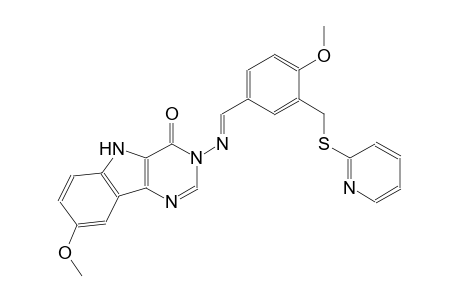 8-methoxy-3-[((E)-{4-methoxy-3-[(2-pyridinylsulfanyl)methyl]phenyl}methylidene)amino]-3,5-dihydro-4H-pyrimido[5,4-b]indol-4-one