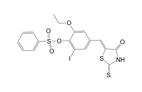 2-ethoxy-6-iodo-4-[(Z)-(4-oxo-2-thioxo-1,3-thiazolidin-5-ylidene)methyl]phenyl benzenesulfonate
