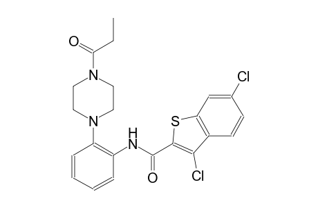 3,6-dichloro-N-[2-(4-propionyl-1-piperazinyl)phenyl]-1-benzothiophene-2-carboxamide
