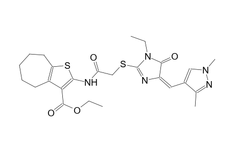ethyl 2-{[({(4E)-4-[(1,3-dimethyl-1H-pyrazol-4-yl)methylene]-1-ethyl-5-oxo-4,5-dihydro-1H-imidazol-2-yl}sulfanyl)acetyl]amino}-5,6,7,8-tetrahydro-4H-cyclohepta[b]thiophene-3-carboxylate