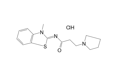N-(3-methyl-2-benzothiazolinylidene)-3-(1-pyrrolidinyl)propionamide, monohydrochloride