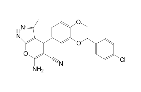 6-amino-4-{3-[(4-chlorobenzyl)oxy]-4-methoxyphenyl}-3-methyl-1,4-dihydropyrano[2,3-c]pyrazole-5-carbonitrile