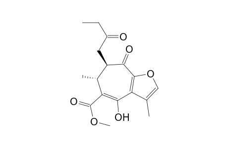 6H-Cyclohepta[b]furan-5-carboxylic acid, 7,8-dihydro-4-hydroxy-3,6-dimethyl-8-oxo-7-(2-oxobutyl)-, methyl ester, trans-(.+-.)-