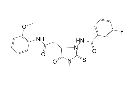 3-Fluoranyl-N-[5-[2-[(2-methoxyphenyl)amino]-2-oxidanylidene-ethyl]-3-methyl-4-oxidanylidene-2-sulfanylidene-imidazolidin-1-yl]benzamide