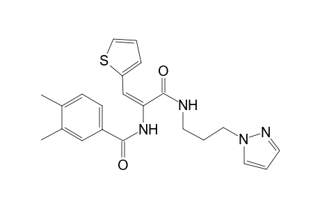 3,4-Dimethyl-N-[(E)-1-(3-pyrazol-1-ylpropylcarbamoyl)-2-(2-thienyl)vinyl]benzamide