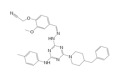 2-[2-methoxy-4-[(Z)-[[4-(4-methylanilino)-6-[4-(phenylmethyl)-1-piperidinyl]-1,3,5-triazin-2-yl]hydrazinylidene]methyl]phenoxy]acetonitrile