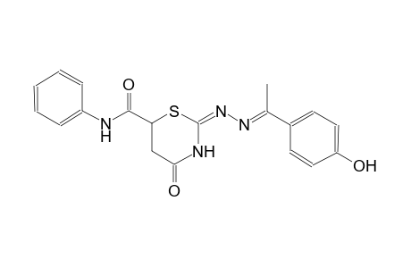 (2E)-2-{(2E)-2-[1-(4-hydroxyphenyl)ethylidene]hydrazono}-4-oxo-N-phenyl-1,3-thiazinane-6-carboxamide