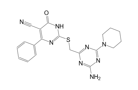5-pyrimidinecarbonitrile, 2-[[[4-amino-6-(1-piperidinyl)-1,3,5-triazin-2-yl]methyl]thio]-1,6-dihydro-6-oxo-4-phenyl-