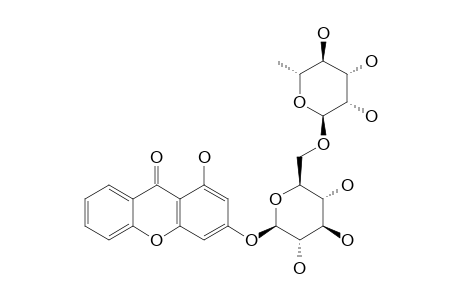 TRICORNOSIDE_D;3-O-(6-O-BETA-L-RHAMNOPYRANOSYL)-BETA-D-GLUCOPYRANOSYL-1-HYDROXYXANTHONE