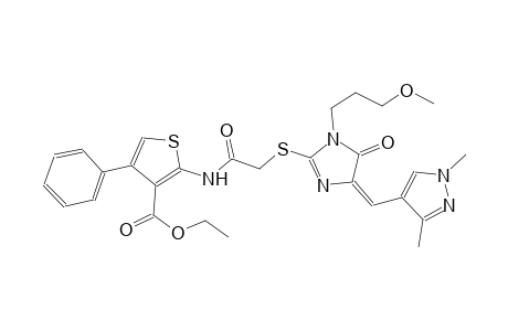 ethyl 2-[({[(4E)-4-[(1,3-dimethyl-1H-pyrazol-4-yl)methylene]-1-(3-methoxypropyl)-5-oxo-4,5-dihydro-1H-imidazol-2-yl]sulfanyl}acetyl)amino]-4-phenyl-3-thiophenecarboxylate