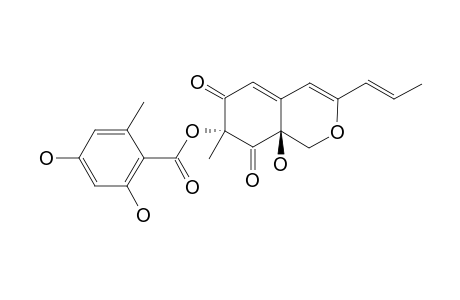 PURPURQUINONE_C;(7-R,8A-S)-8A-HYDROXY-7-METHYL-6,8-DIOXO-3-(E-PROP-1-ENYL)-6,7,8,8A-TETRAHYDRO-1-H-ISOCHROMEN-7-YL_2,4-DIHYDROXY-6-METHYLBENZOATE
