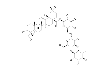 #6;SPINOSIDE-C6;3-ALPHA,20-ALPHA,23-TRIHYDROXY-30-NOR-OLEAN-12-EN-28-O-ALPHA-L-RAMNOPYRANOSYL-(1->4)-BETA-D-GLUCOPYRANOSYL-(1->6)-BETA-D-GLUCOPYRANOSYL-ESTER