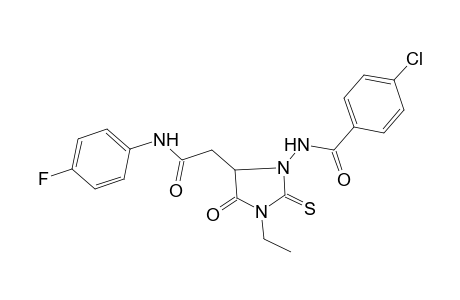 4-Chloranyl-N-[3-ethyl-5-[2-[(4-fluorophenyl)amino]-2-oxidanylidene-ethyl]-4-oxidanylidene-2-sulfanylidene-imidazolidin-1-yl]benzamide