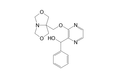 rac-3-(.alpha.-Hydroxybenzyl)-2-[(3,7-dioxa-r-1-azabicyclo[3.3.0]oct-c-5-yl)methoxy]pyrazine