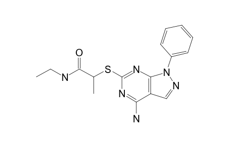 ALPHA-(4-AMINO-1-PHENYLPYRAZOLO-[3,4-D]-PYRIMIDIN-6-YLTHIO)-N-ETHYL-PROPANAMIDE