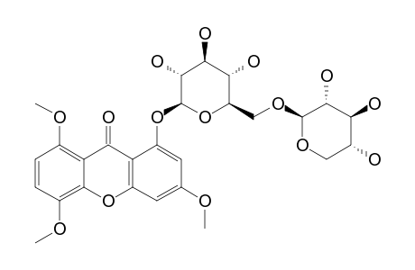 KOUITCHENSIDE_D;1-O-[BETA-D-XYLOPYRANOSYL-(1->6)-BETA-D-GLUCOPYRANOSYL]-3,5,8-TRIMETHOXYXANTHONE