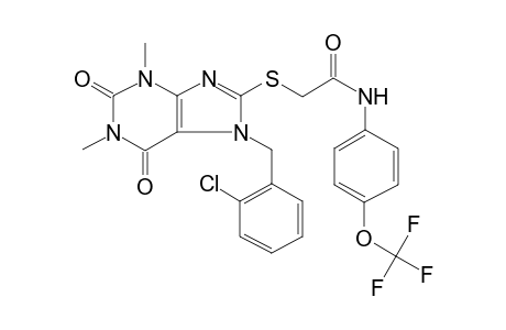 2-[7-[(2-chlorophenyl)methyl]-1,3-dimethyl-2,6-bis(oxidanylidene)purin-8-yl]sulfanyl-N-[4-(trifluoromethyloxy)phenyl]ethanamide