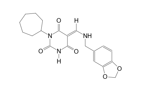 (5E)-5-{[(1,3-benzodioxol-5-ylmethyl)amino]methylene}-1-cycloheptyl-2,4,6(1H,3H,5H)-pyrimidinetrione