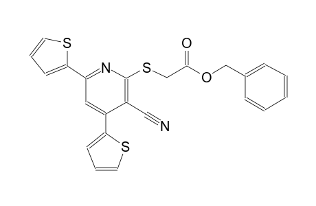 acetic acid, [[3-cyano-4,6-di(2-thienyl)-2-pyridinyl]thio]-, phenylmethyl ester