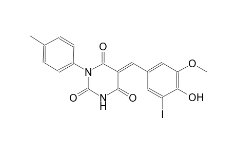 2,4,6(1H,3H,5H)-pyrimidinetrione, 5-[(4-hydroxy-3-iodo-5-methoxyphenyl)methylene]-1-(4-methylphenyl)-, (5E)-