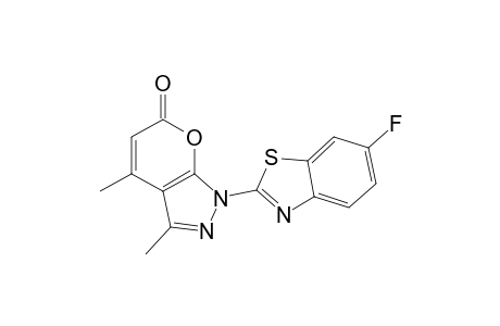 1-(6-fluoranyl-1,3-benzothiazol-2-yl)-3,4-dimethyl-pyrano[2,3-c]pyrazol-6-one