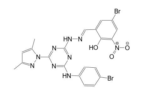 5-bromo-2-hydroxy-3-nitrobenzaldehyde [4-(4-bromoanilino)-6-(3,5-dimethyl-1H-pyrazol-1-yl)-1,3,5-triazin-2-yl]hydrazone