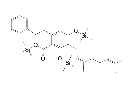 3-[(2Z)-3,7-Dimethylocta-2,6-dienyl]-2,4-dihydroxy-6-(2-phenylethyl)benzoic acid, 3tms