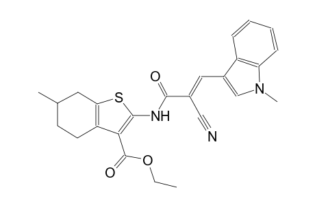 ethyl 2-{[(2E)-2-cyano-3-(1-methyl-1H-indol-3-yl)-2-propenoyl]amino}-6-methyl-4,5,6,7-tetrahydro-1-benzothiophene-3-carboxylate