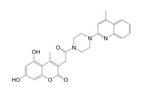 2H-1-benzopyran-2-one, 5,7-dihydroxy-4-methyl-3-[2-[4-(4-methyl-2-quinolinyl)-1-piperazinyl]-2-oxoethyl]-