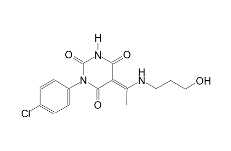 (5E)-1-(4-chlorophenyl)-5-{1-[(3-hydroxypropyl)amino]ethylidene}-2,4,6(1H,3H,5H)-pyrimidinetrione