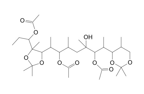 D-arabino-D-gluco-L-ido-Pentadecitol, 2,4,7,8,10,14,15-heptadeoxy-2,4,8,10-tetramethyl-6,12-di-C-methyl-1,3:11,12-bis-O-(1-methylethylidene)-, 5,9,13-triacetate