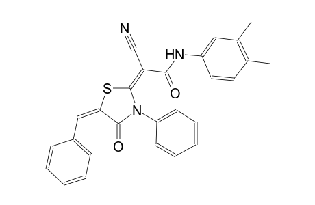 (2E)-2-[(5E)-5-benzylidene-4-oxo-3-phenyl-1,3-thiazolidin-2-ylidene]-2-cyano-N-(3,4-dimethylphenyl)ethanamide