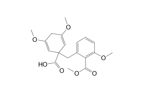 Benzoic acid, 2-[(1-carboxy-3,5-dimethoxy-2,5-cyclohexadien-1-yl)methyl]-6-methoxy- , 1-methyl ester