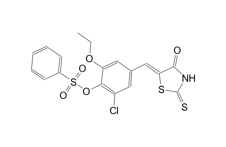 2-chloro-6-ethoxy-4-[(Z)-(4-oxo-2-thioxo-1,3-thiazolidin-5-ylidene)methyl]phenyl benzenesulfonate