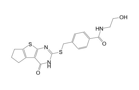 N-(2-hydroxyethyl)-4-{[(4-oxo-3,5,6,7-tetrahydro-4H-cyclopenta[4,5]thieno[2,3-d]pyrimidin-2-yl)sulfanyl]methyl}benzamide
