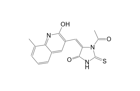 (5E)-1-acetyl-5-[(2-hydroxy-8-methyl-3-quinolinyl)methylene]-2-thioxo-4-imidazolidinone