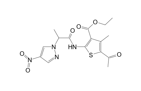 3-Thiophenecarboxylic acid, 5-acetyl-4-methyl-2-[[2-(4-nitro-1H-pyrazol-1-yl)-1-oxopropyl]amino]-, ethyl ester