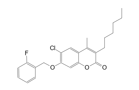 2H-1-benzopyran-2-one, 6-chloro-7-[(2-fluorophenyl)methoxy]-3-hexyl-4-methyl-